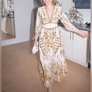 Camilla Button-Front Silk Maxi Dress with Shaped Waistband